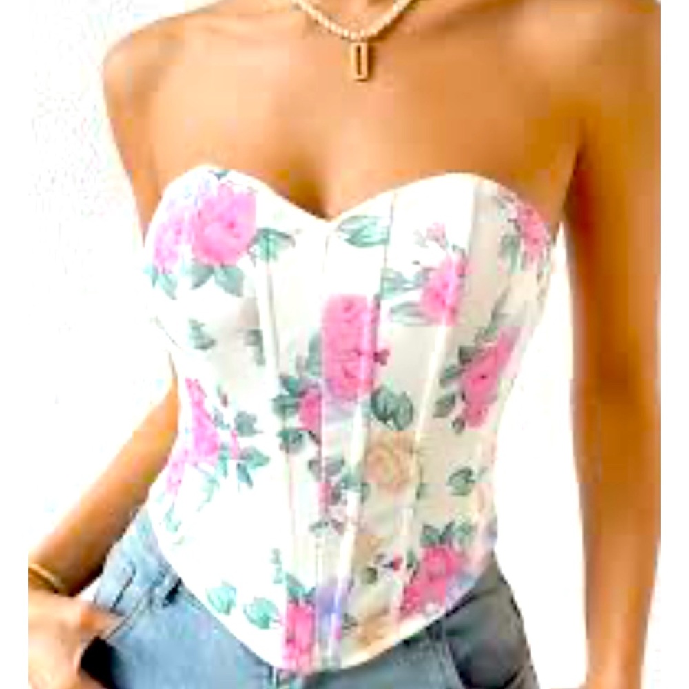 Zara hook and eye ribbed corset.  Pastel coquette floral girly flirty feminine M